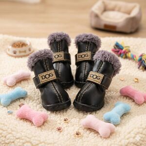 NWT Cozy Paws Black Fur-Lined Dog Boots Size 2 | Small Breed Winter Booties